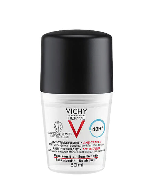 Vichy Homme Antiperspirant Deo Roll-On 48h Anti-Mark, 50 ml.
