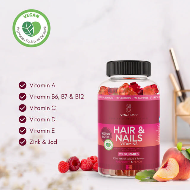 VitaYummy Hair & Nails Mixed - Raspberry & Peach (90 stk.)